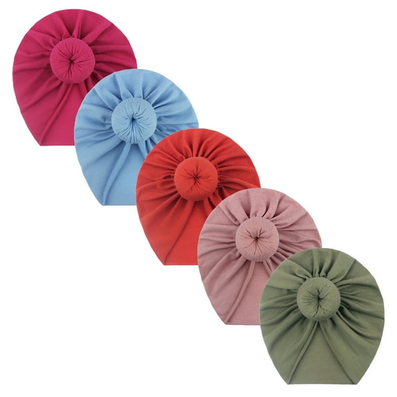Aoochasliy Hats and Gloves Clothes Toddler Kids Baby Girls Solid Turban Knotted Hat Beanie Headwear Accessories 5PC