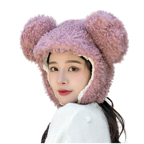 Aoochasliy Hats and Gloves Women Cute Cartoon Thick Hat Protectors Warm Plush Hat Bandage Cap