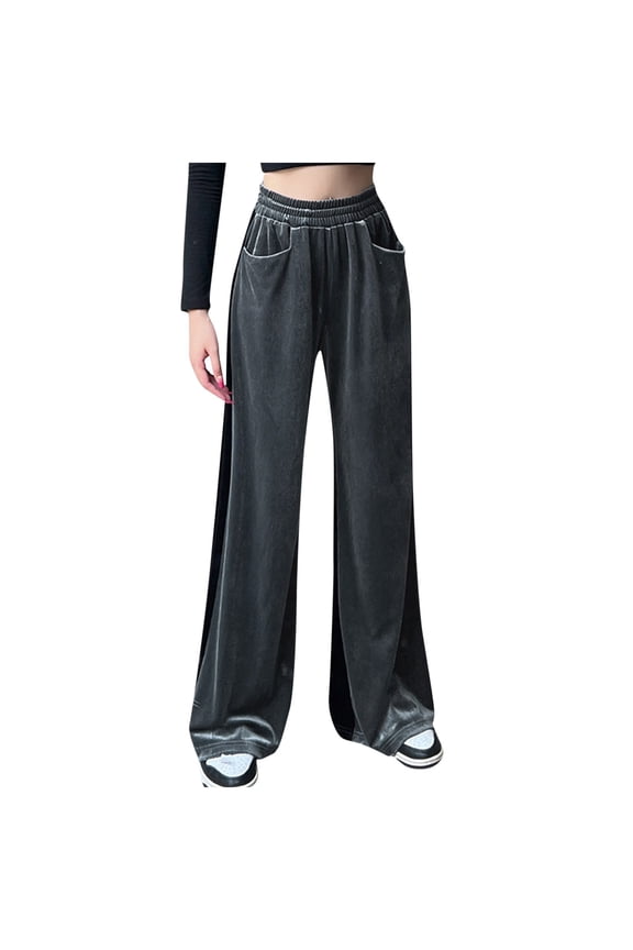 Ladies Pants Christmas Clothes Suede Elastic Trousers High Waist Color Blocking Sagging Wide Leg Length Pants 2022