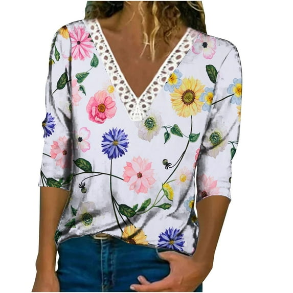 Aoochasliy Ladies Tops Long Sleeve Casual V Neck Chaming Gradient Print Regular Long Sleeve Top