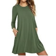 thumbnail image 1 of Aoochasliy Ladies Tops Long Sleeve Clothes Ladies Trendy Casual Long Sleeve Pure Color Loose T-shirt Dress with Pockets, 1 of 5