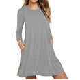 thumbnail image 1 of Aoochasliy Ladies Tops Long Sleeve Clearance Ladies Trendy Casual Long Sleeve Pure Color Loose T-shirt Dress with Pockets, 1 of 5