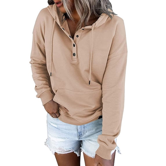 Aoochasliy Ladies Tops Winter Clothes Tops, Fall Blouse Hooded Sweatshirt Solid Color Pullover Hoodies