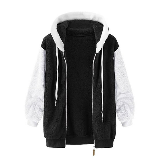 Aoochasliy Ladies Winter Cardigan Clearance Plush Hooded Jacket Color Block Long Cardigan Loose Coat Deals of the Day