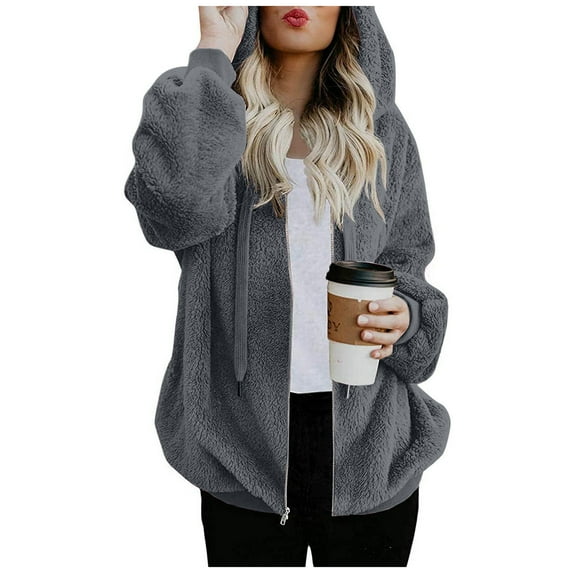 Aoochasliy Ladies Winter Cardigan Clothes Warm Faux Coat Jacket Zipper Solid Long Sleeve Outerwear Trendy