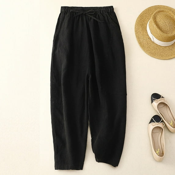 Aoochasliy Linen Pants for Women Relaxed Fit Lightweight Quick Drying Stretch Woven Pants with Pockets for Home Party Outdoor