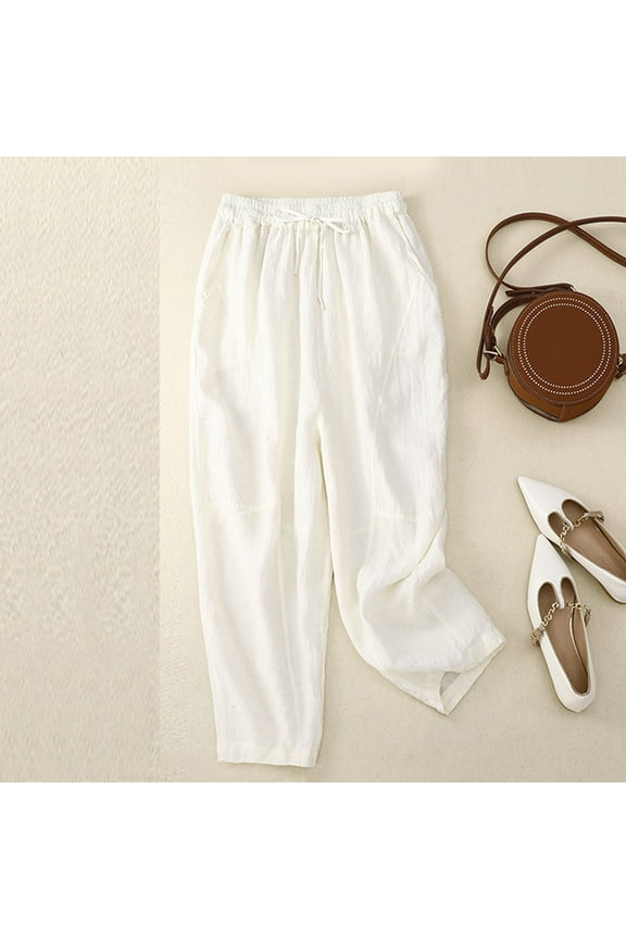 Linen Pants for Women Relaxed Fit Lightweight Quick Drying Stretch Woven Pants with Pockets for Home Party Outdoor