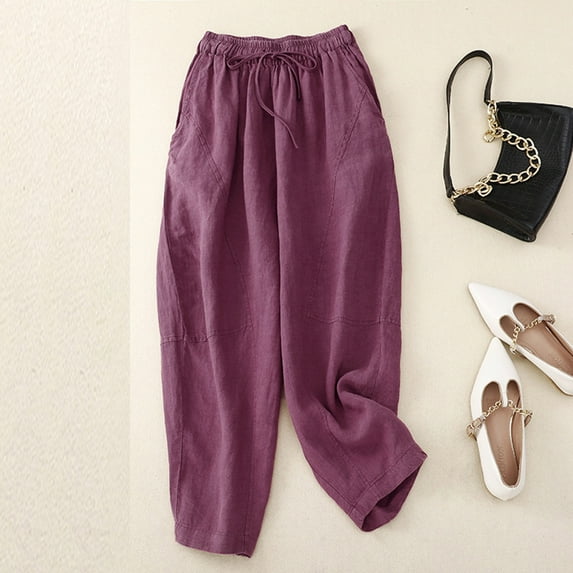 Aoochasliy Linen Pants for Women Relaxed Fit Lightweight Quick Drying Stretch Woven Pants with Pockets Deals of the Day