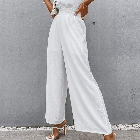 Aoochasliy Linen Pants for Women Wide Leg Pants High Waisted Drawstring Flowy Crop Trousers with Pockets for Home Party Outdoor