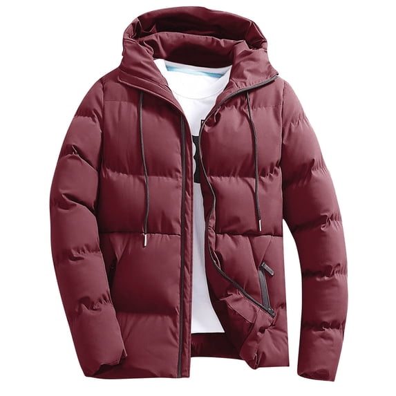 Aoochasliy Men's Winter Jackets Windproof Full Zip Up Quilted Puffer Jacket Lightweight Long Sleeve Winter Coats with Hood
