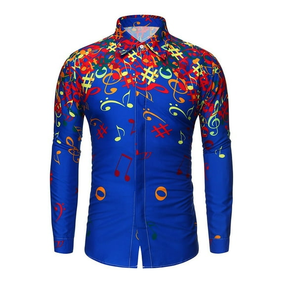 Aoochasliy Mens Hoodies Pullover Christmas Button-Up Blouses Musical Note Pattern Casual Long Sleeves Shirt Top Blouse