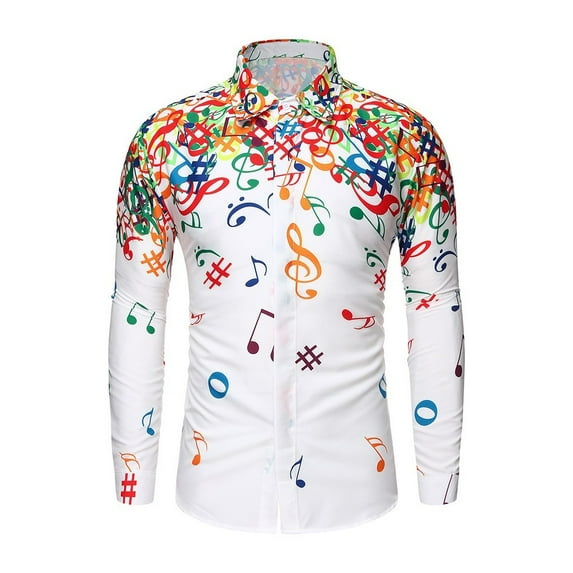 Aoochasliy Mens Hoodies Pullover Christmas Clothes Button-Up Blouses Musical Note Pattern Casual Long Sleeves Shirt Top Blouse