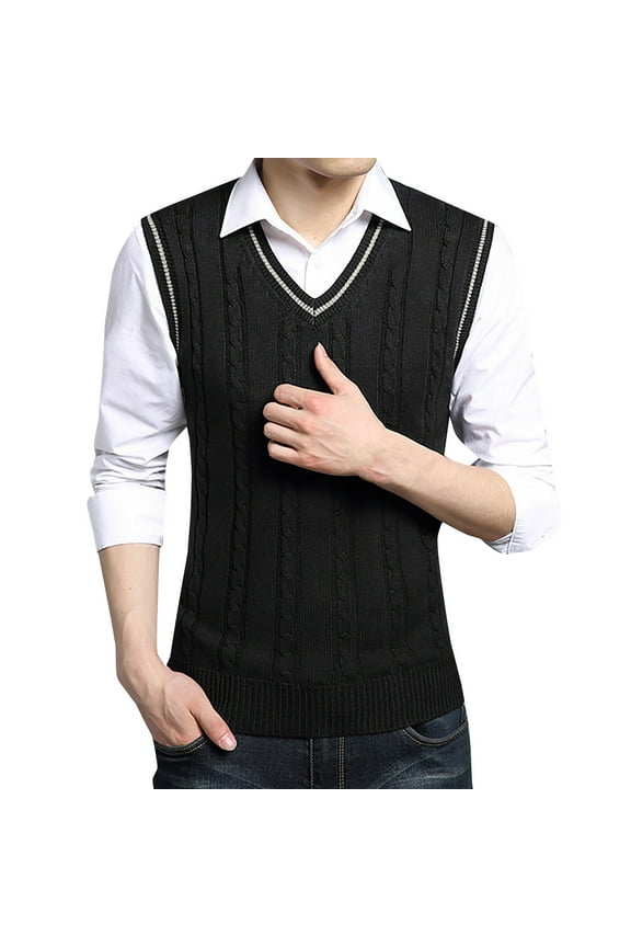 Mens Hoodies Pullover Christmas Clothes Knitted Cotton Vest V-Neck Pullover Sleeveless Sweater Tops Blouse