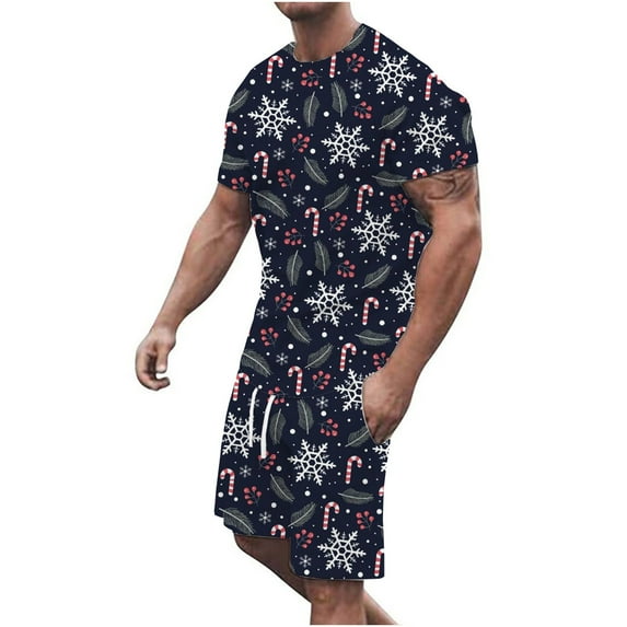 Aoochasliy Mens Hoodies Pullover Christmas Clearance Men Casual Xmas Round Neck 3D Print Short Sleeve Blouse and Pants Set