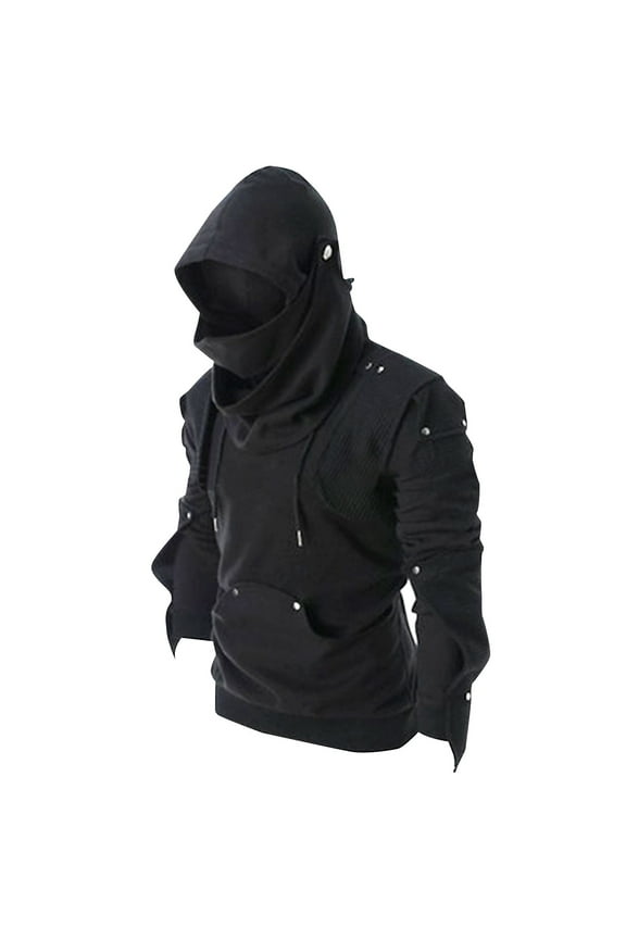 Mens Hoodies Pullover Christmas Retro Sweatshirt Hoodie Masked Drawstring Long Sleeve Button Top