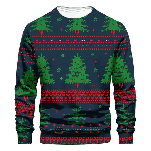 Aoochasliy Mens Hoodies Pullover Christmas Clearance Xmas Pullover Casual Loose Tops Xmas Day Long Sleeve Round Neck Sweater