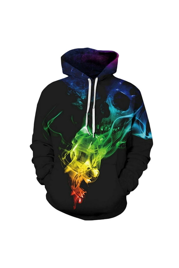 Mens Hoodies Pullover Christmas Sports Sweatshirts Trendy 3D Printing Pullover Long Sleeve Round Neck Blouse