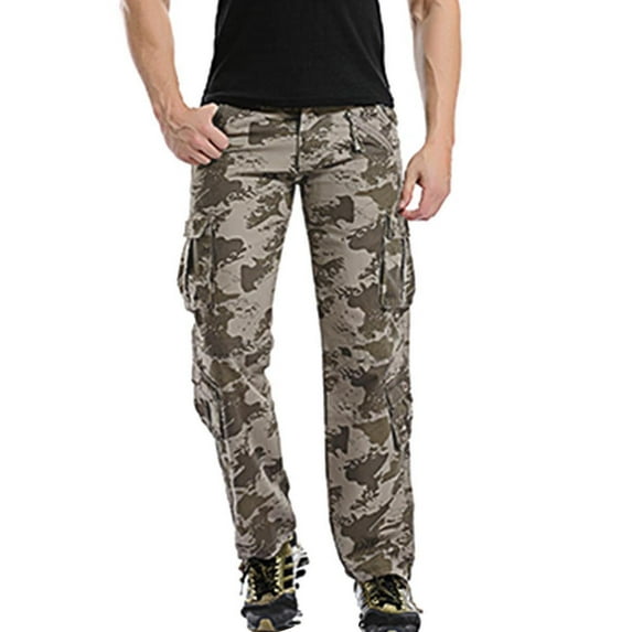 Aoochasliy Mens Jeans Men Multi-pocket Button Zipper Cargo Pants Camouflage Sports Outdoor Pants Trousers