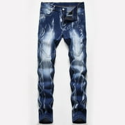 Aoochasliy Mens Jeans Clearance Reduced Price Men's High-end Stretch Light Color Print Trendy Slim Jeans