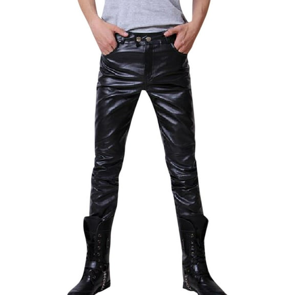 Aoochasliy Mens Jeans Men's New Full Fashion Autumn Winter Moto Biker Slim Fit Leather Long Pants