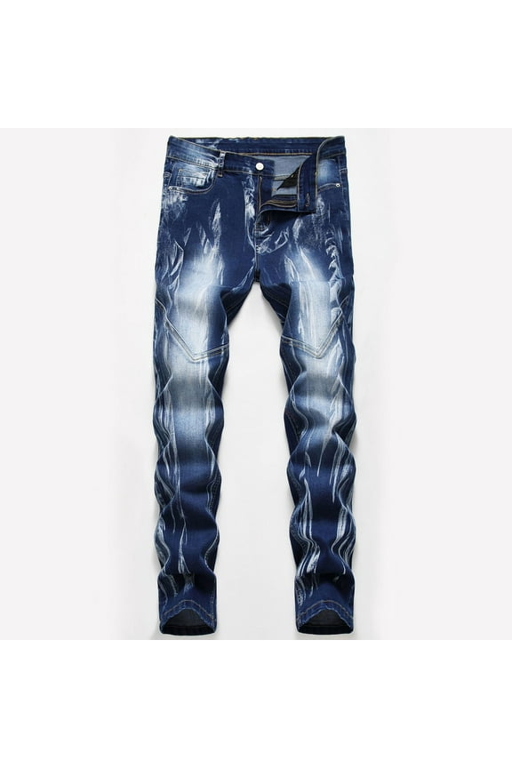 Mens Jeans Clothes Relaxed Fit Men's High-end Stretch Light Color Print Trendy Slim Jeans