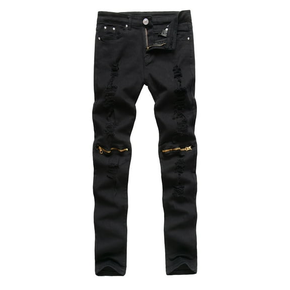 Aoochasliy Mens Jeans Clothes Relaxed Fit Men's New Tight-fitting Ripped Straight Hip-hop Stretch Motorcycle Denim Trouser