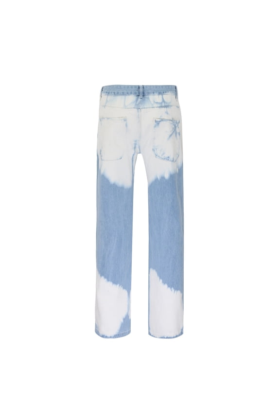 Mens Jeans Clothes Relaxed Fit Men's Pants Loose White Washed Straight Tie-dye Denim Trousers In Stock