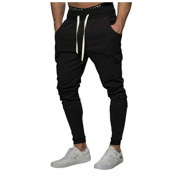 Aoochasliy Mens Jeans Clothes Relaxed Fit Men's casual Full Fashion Multi Pocket solid color trend drawstring sports pants for Home Casual Work Play