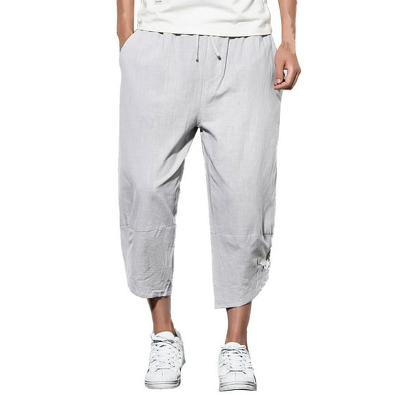 Aoochasliy Mens Jeans Men's Summer Full Fashion Leisure Solid Pockets Embroidery Loose Calf-Length Pants