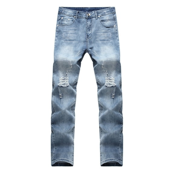 Aoochasliy Mens Jeans Valentine's Day Men's New Tight-fitting Ripped Straight Hip-hop Stretch Motorcycle Denim Trouser