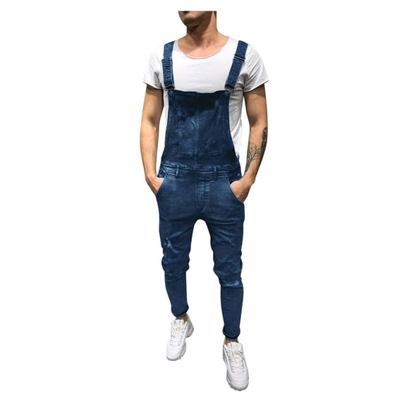 Aoochasliy Mens Jeans Mens Washed Denim Bib Jeans Overalls Casual Ripped Denim Jumpsuits Rompers