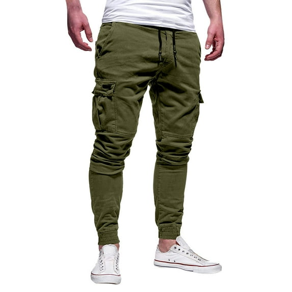Aoochasliy Mens Length Pants Clothes Fashion Men's Sport Pure Color Bandage Casual Loose Sweatpants Drawstring Pant