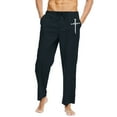 thumbnail image 1 of Aoochasliy Mens Length Pants Men Solid Casual Elastic Waistband Pocket Cotton Linen Panel Trousers Pants, 1 of 5