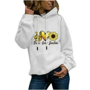Aoochasliy Pullover for Women Clearance Hoodies Autumn Winter Long-Sleeved Pullover Print Round Neck Hooded Sweatshirt