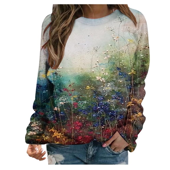 Aoochasliy Pullover for Women Clothes Hoodies Round-Neck Printing Sweatshirt Blouses Pullover Tops
