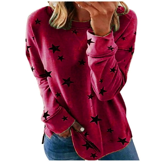 Aoochasliy Pullover for Women Clothes Women Sweatshirts O-Neck Hoodies Star Print Patchwork Blouses Sweatshirt