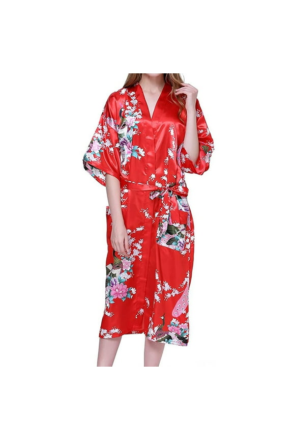 Sleepwear for Women Clothes Women Bathrobes Peacock Kimono Long Dressing Gown Japanese Robe Dress