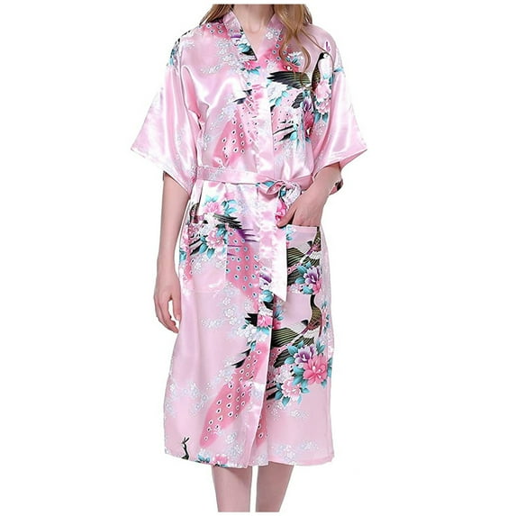 Aoochasliy Sleepwear for Women Clothes Women Bathrobes Peacock Kimono Long Dressing Gown Japanese Robe Dress