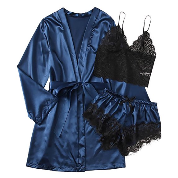 Aoochasliy Sleepwear for Women Valentine's Day Plus Size Sexy Lingerie Silk Robe Satin Bathrobe Nightdress Pajamas Suit