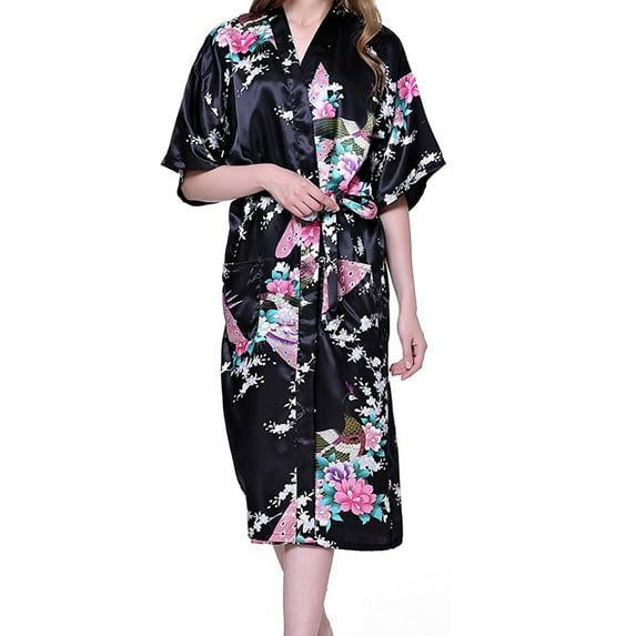 Aoochasliy Sleepwear for Women Women Bathrobes Peacock Kimono Long Dressing Gown Japanese Robe Dress