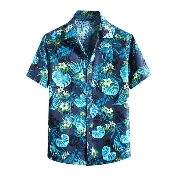 Aoochasliy Summer Clothes Mens Shirts Men Hawaiian Short Sleeve Beach Stand-up Collar Shirt Printed Summer Casual Button Down Shirts