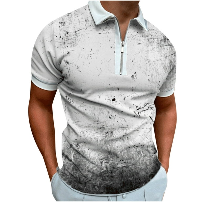 Aoochasliy Summer Clearance Mens Shirts Men's 3D Printed Lapel Half Zip  Pullover Athleisure Short Sleeve T-Shirt