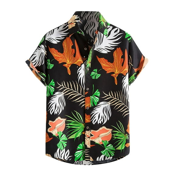 Aoochasliy Summer Clothes Mens Shirts Men's Hawaiian Shirt Short Sleeves Printed Button Down Summer Beach Shirts Tops