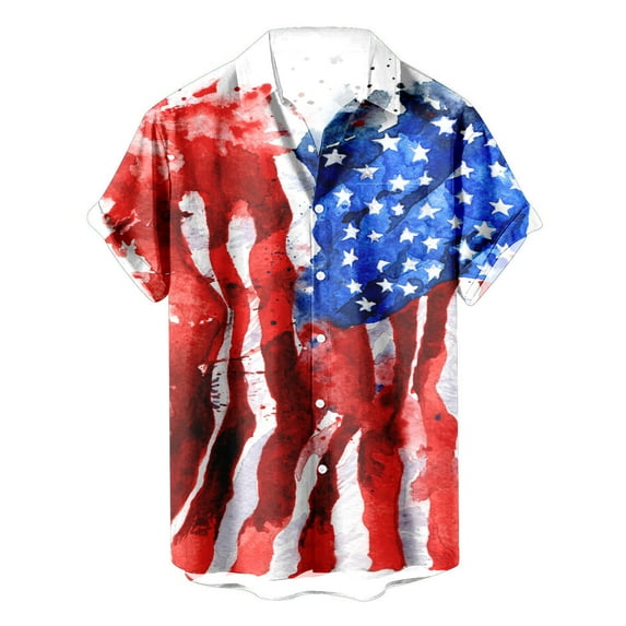 Aoochasliy Summer Clothes Mens Shirts Turn-down Collar Hawaiian Independence Day Printing Short Sleeve Button Tops Blouse