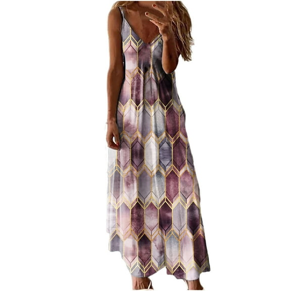 Aoochasliy Summer Dresses for Women Casual Gradient V-Neck Sleeveless Plus Size Spaghetti Strap Dress Summer Casual !