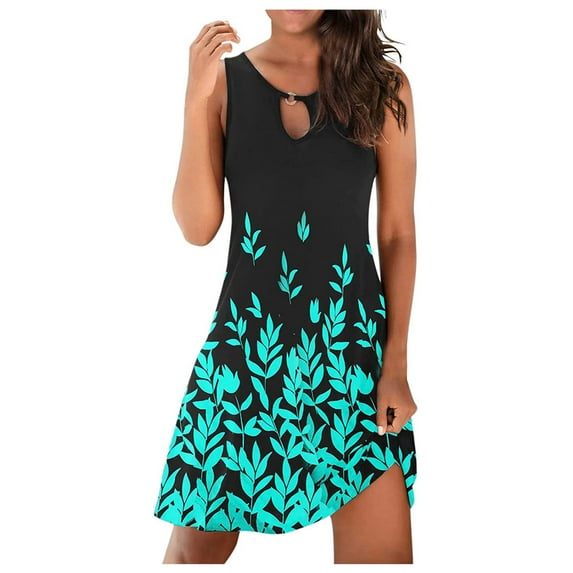 Aoochasliy Summer Dresses for Women Crew Neck Casual Sleeveless Ladies Floral Printed Dress Summer!