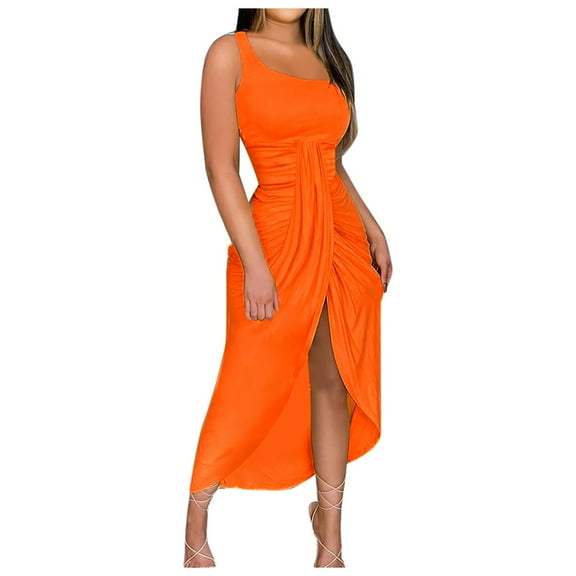 Aoochasliy Summer Dresses for Women Solid Strapless Long Dress Beach Split Dress Party Club Dress Summer!