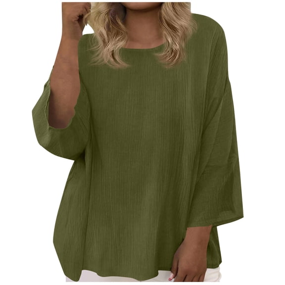 Aoochasliy Summer Tops for Women 2026 Short Sleeve Crew Neck Linen Cotton Shirts Plus Size Gauze Casual Dressy Blouse Outfits