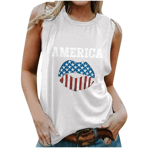 Aoochasliy Tank Tops for Women Summer Women American Flag Tank Tops USA Flag Stars Stripes Printed Sleeveless T-Shirt Tee Tops