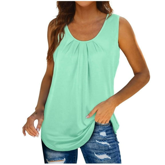 Aoochasliy Tank Tops for Women Women Loose Casual Sleeveless Crewneck Solid Casual Blouse T-shirt Tunic Tops